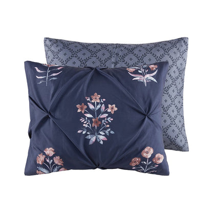 Marfa 3 Piece Pintuck Duvet Cover Set in Navy Color