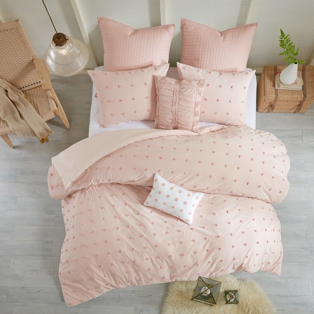 Cotton Jacquard Duvet Cover Set with Euro Shams and Throw Pillows