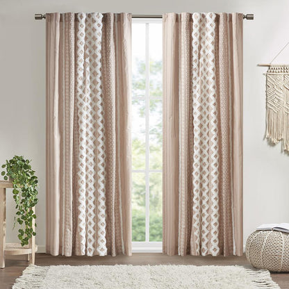 Cotton Printed Curtain Panel with Chenille Stripe and Lining