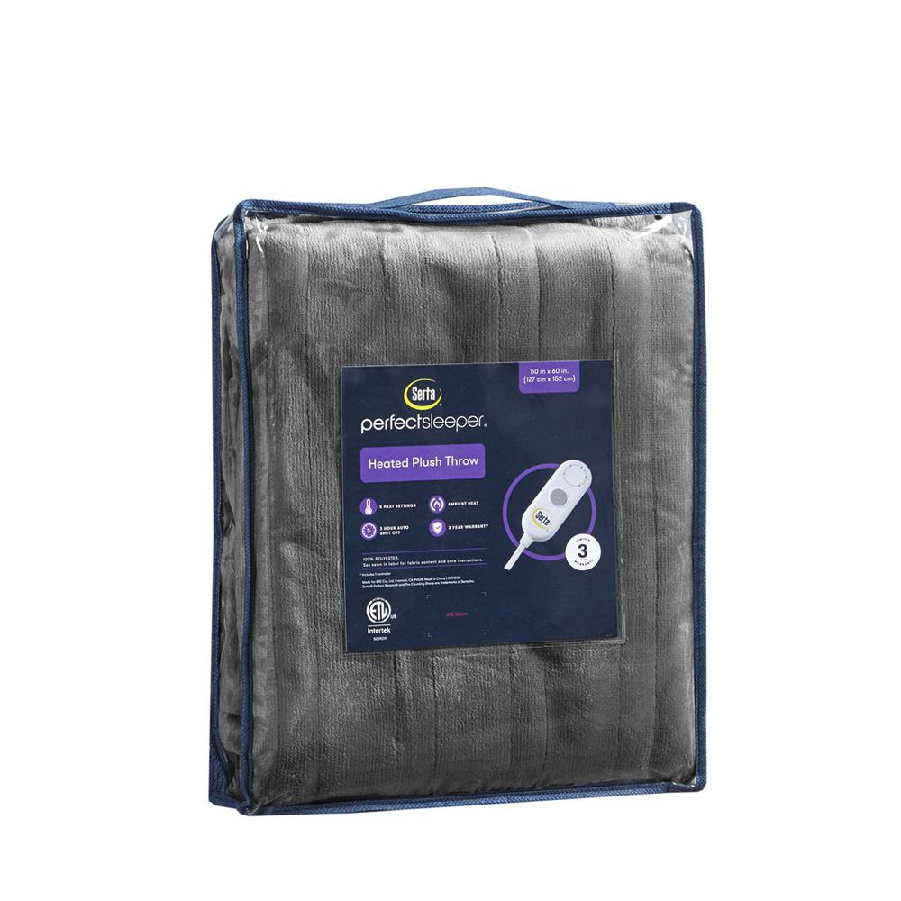 Plush Heated Throw, Dark Grey color