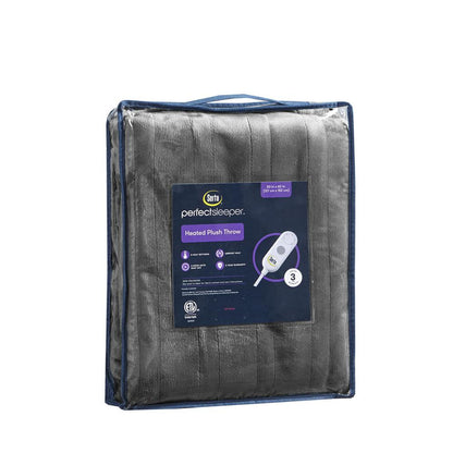 Plush Heated Throw, Dark Grey color