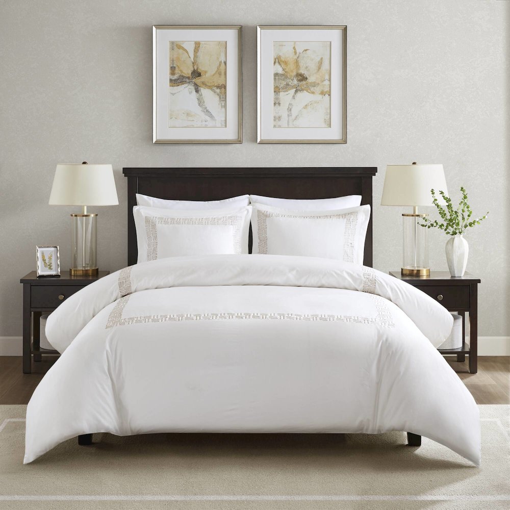 3 Piece Cotton Sateen with Embroidery Duvet Set