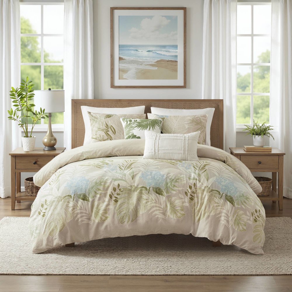 Kiawah Island 5 Piece Cotton Duvet Cover Set with Throw Pillow