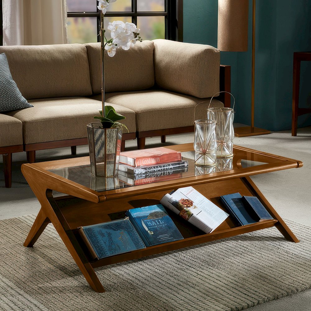 Rocket wood & tempered glass coffee table