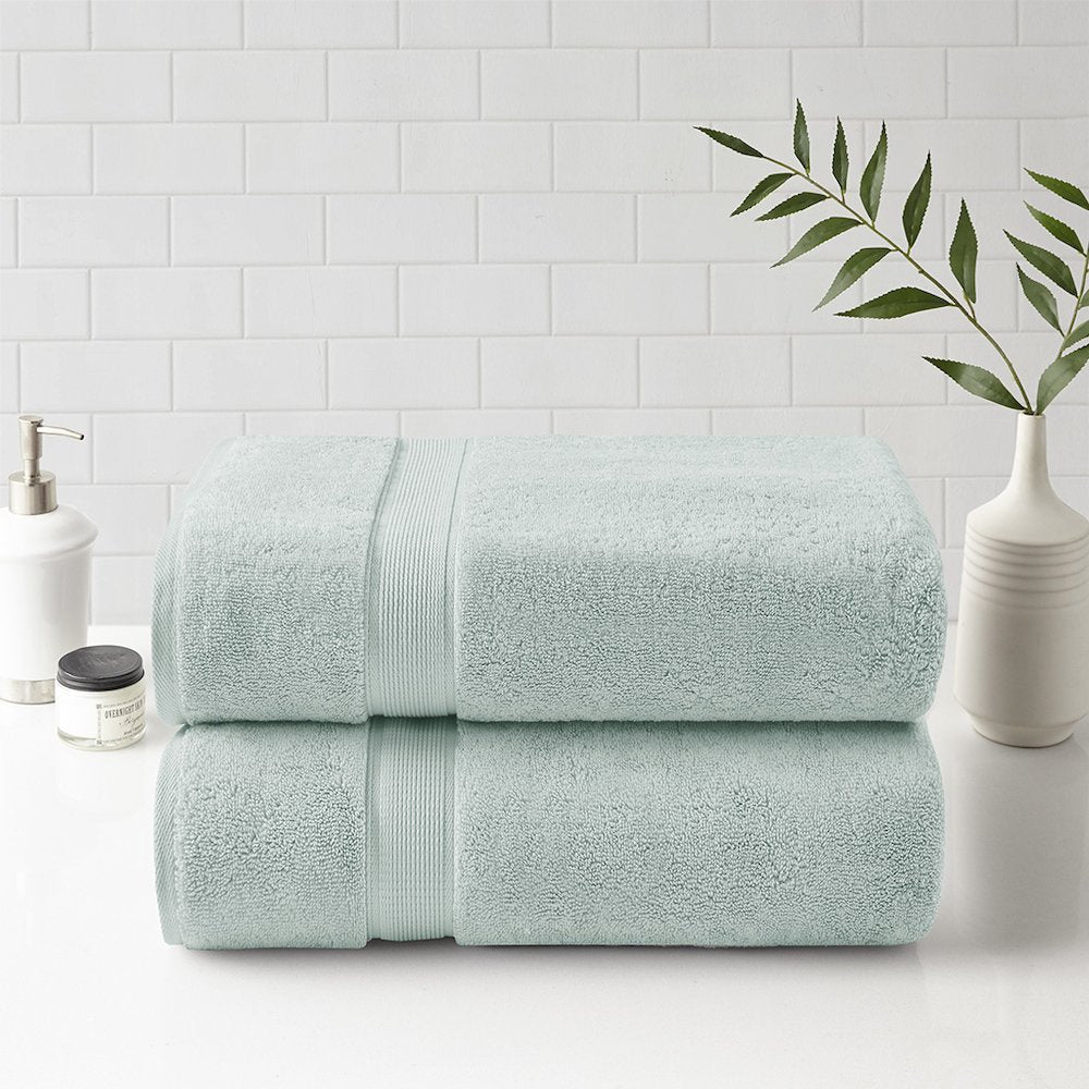 100% Cotton Bath Sheet Antimicrobial 2 Piece Set in Seafoam Color
