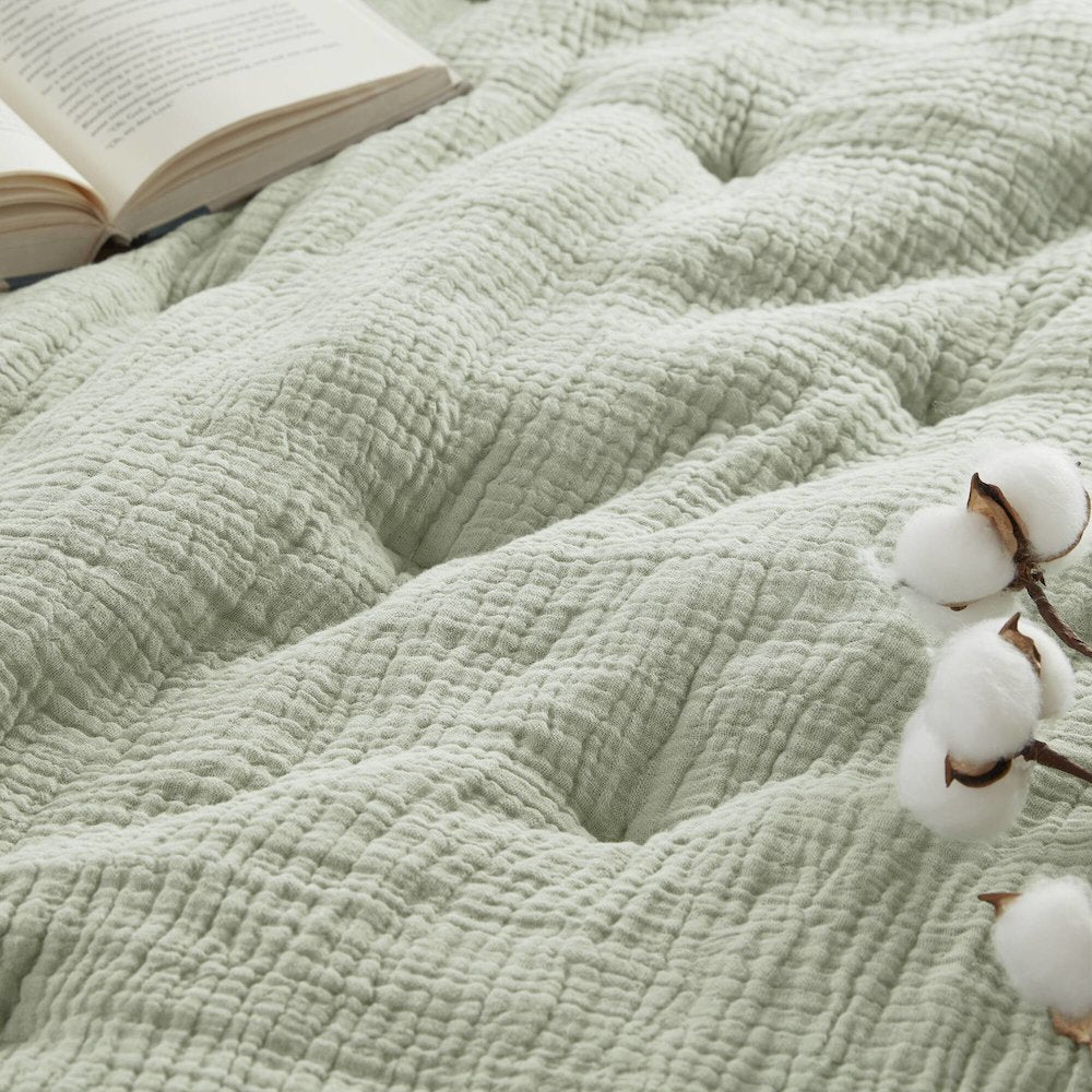 Breeze Cotton Gauze  Embroidered Euro Sham, Sage color