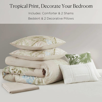 Kiawah Island 6 Piece Oversized Cotton Comforter Set with Throw Pillow