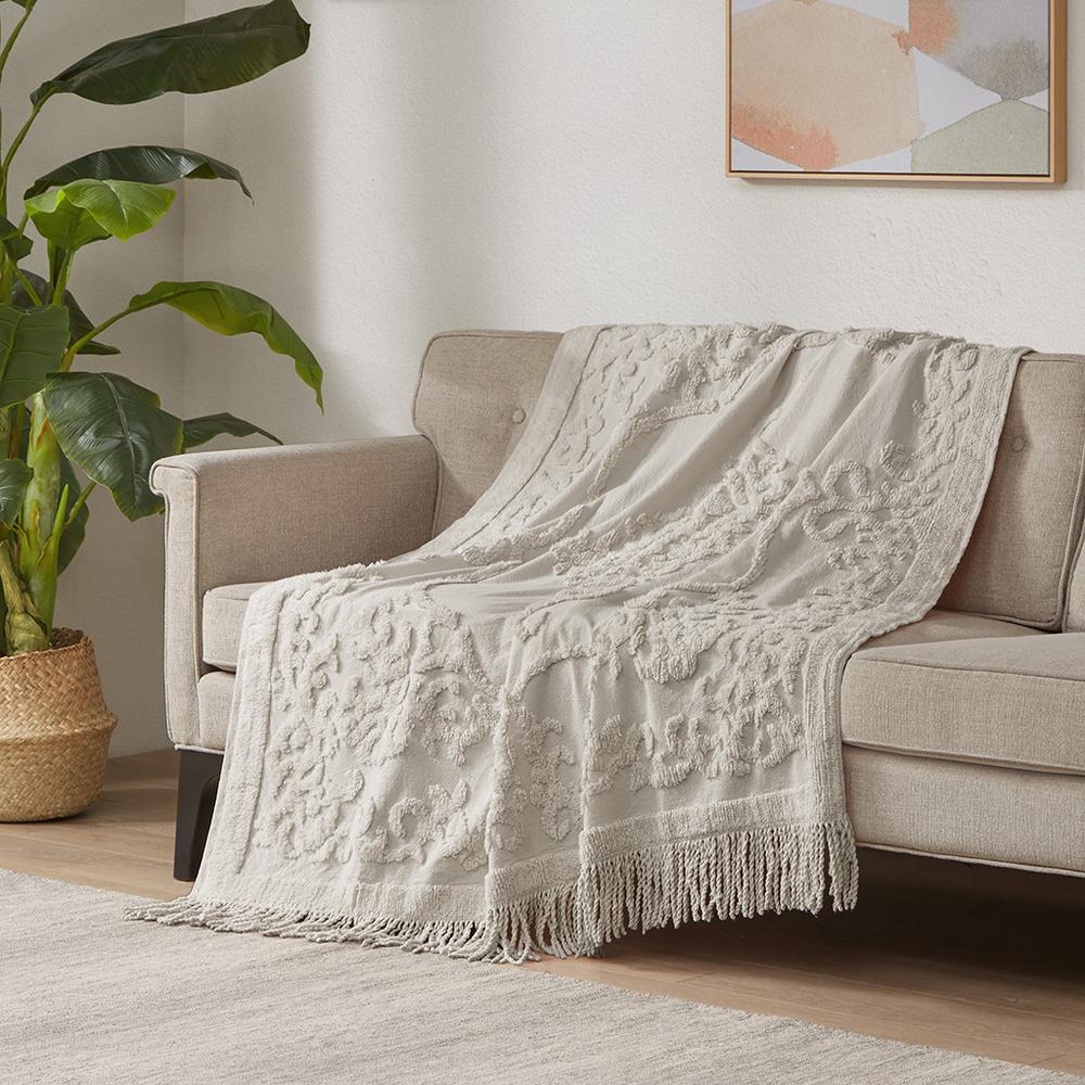 100% Cotton Tufted Chenille Lightweight Throw With Fringe Tassel 50" x 60"