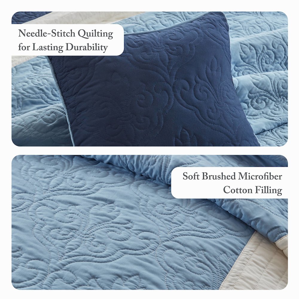 7 Piece Quilt Set with Euro Shams and Throw Pillows