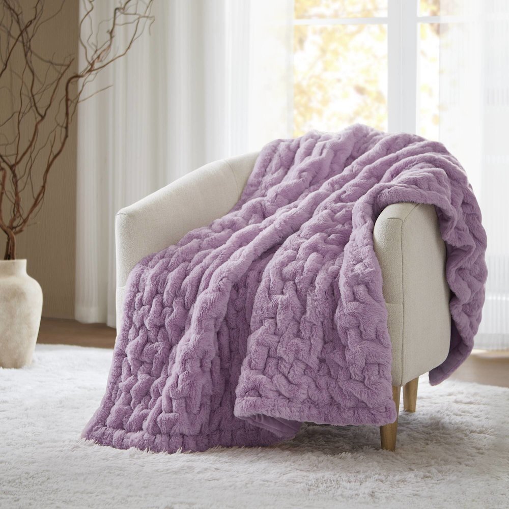Ruched Fur Throw, Purple color