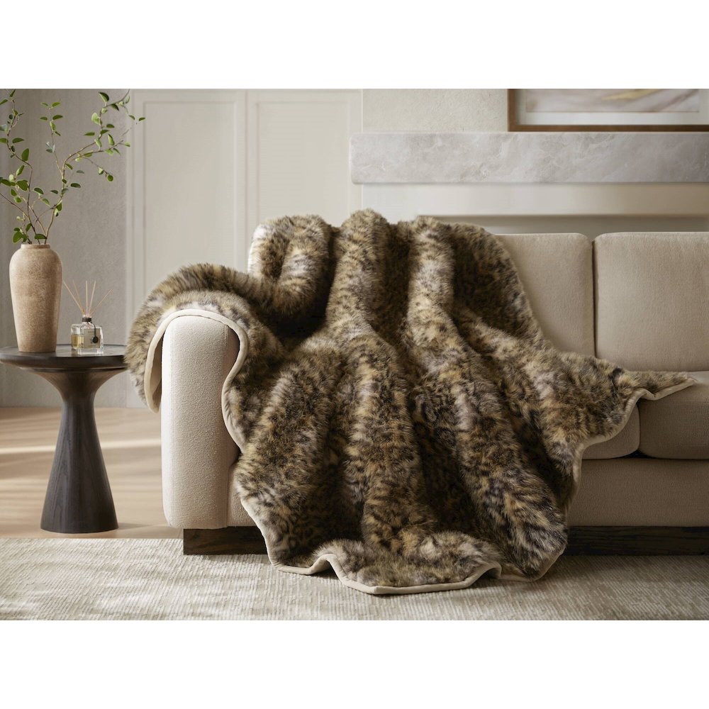 Botswana Animal Print Faux Fur Throw Blanket, Leopard color