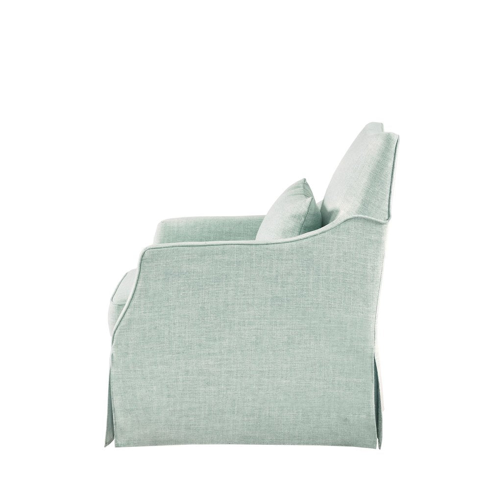 London Upholstered Skirted Swivel Armchair with Lumbar Pillow