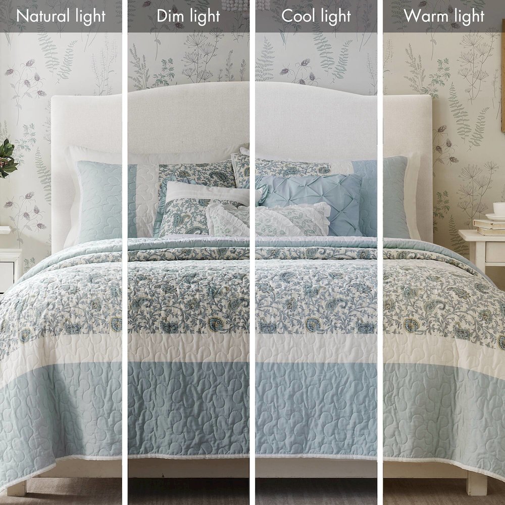Dawn 6 Piece Cotton Percale Quilt Set with Throw Pillows