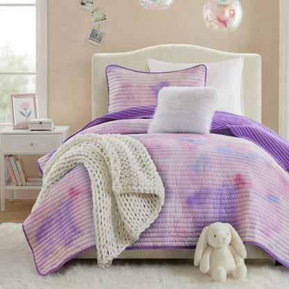 Cassiopeia Watercolor Tie Dye Printed Quilt Set with Throw Pillow