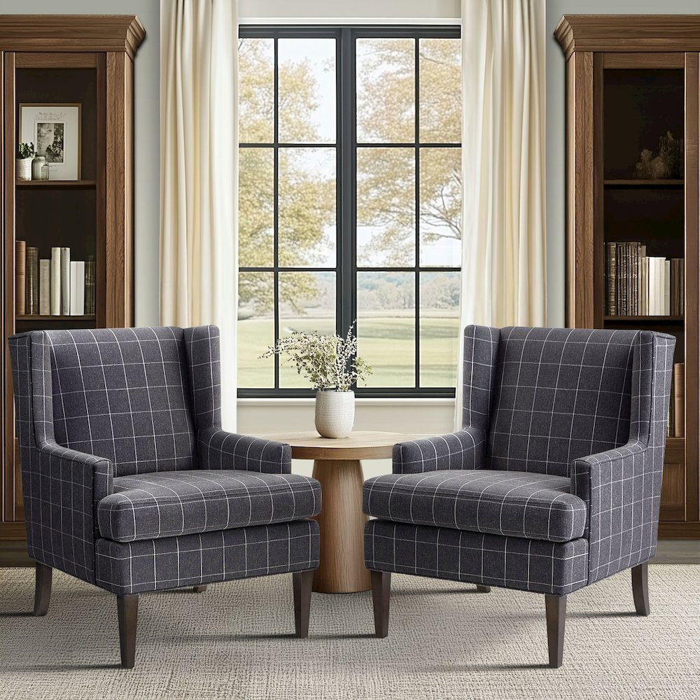 Decker Plaid Wingback Armchair
