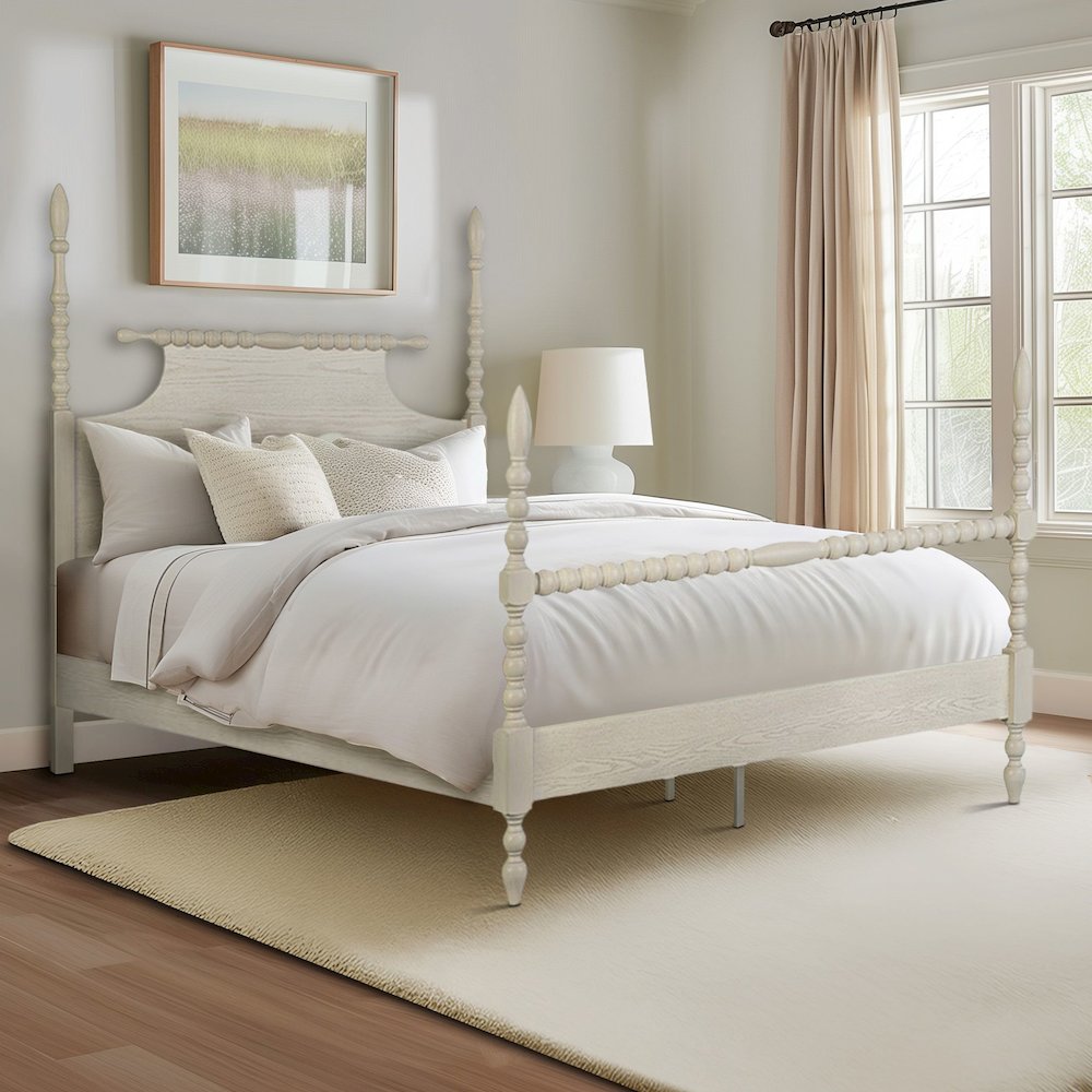 Beckett Turned Wood Spindle Bed, Antique Cream color, Full