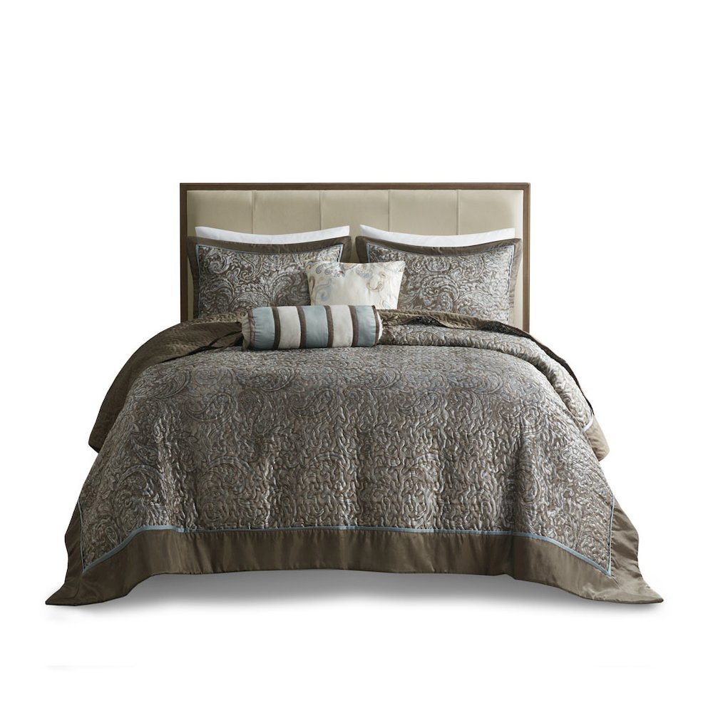 5 Piece Jacquard Bedspread Set with Throw Pillows