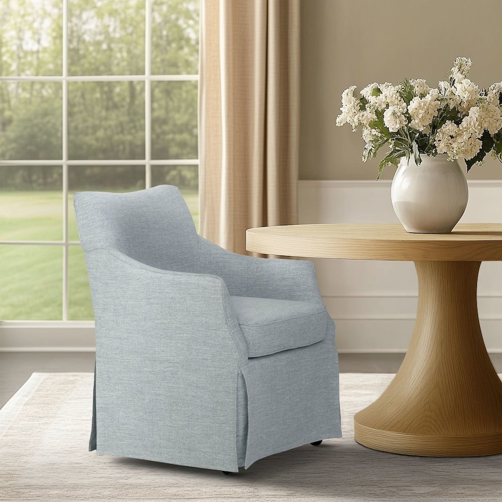 Upholstered Skirted Dining Arm Chair with Hidden Casters