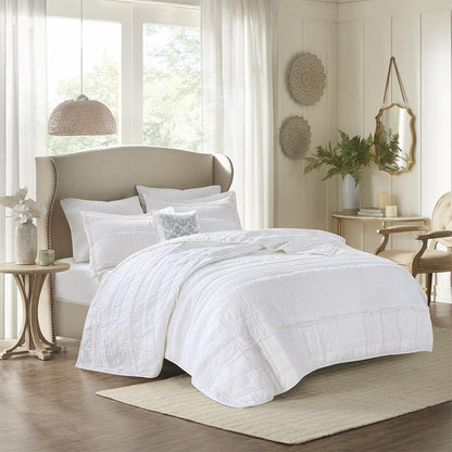 4 Piece Microfiber Reversible Ruffle Quilt Set with Throw Pillow