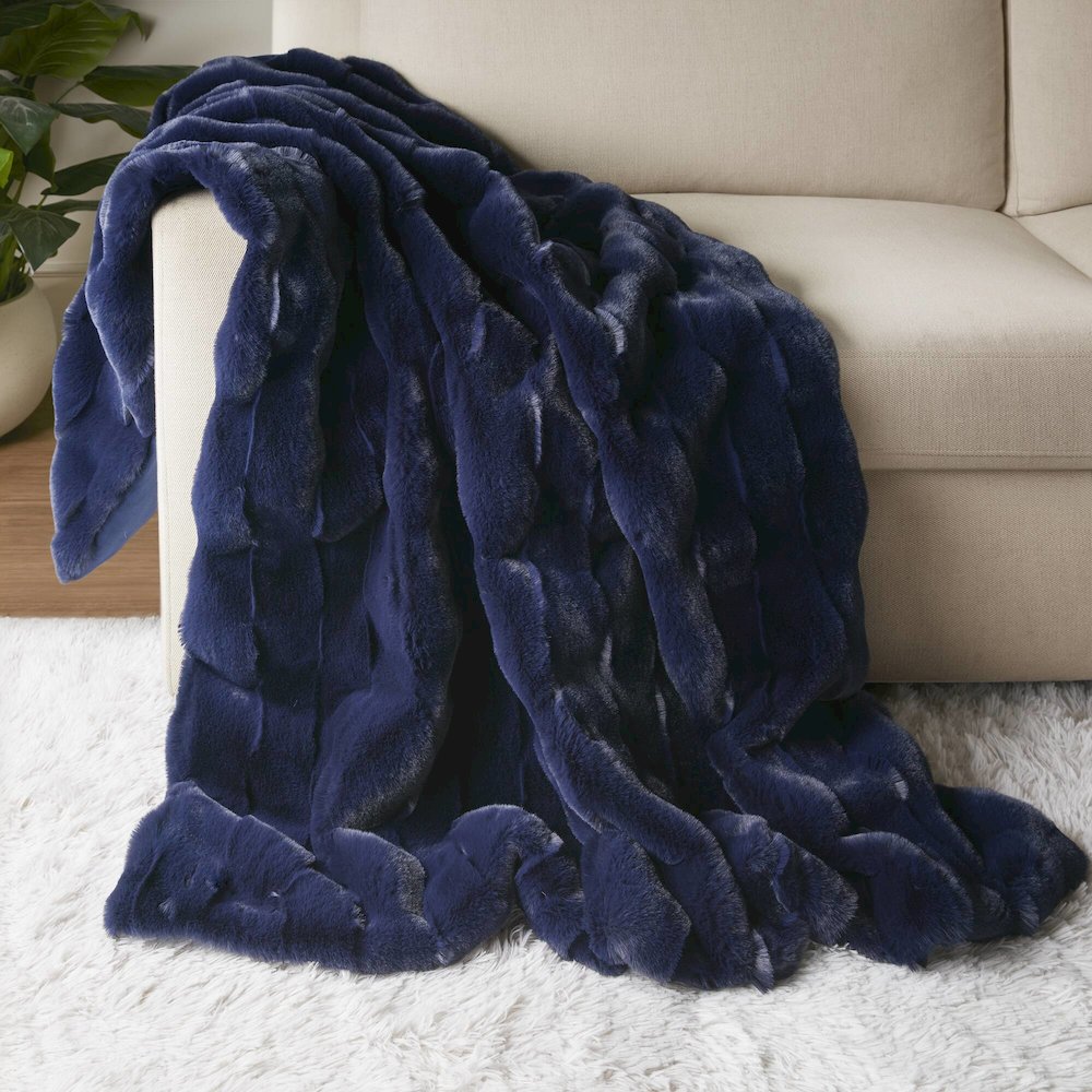 Vivienne Faux Fur Throw, Navy color