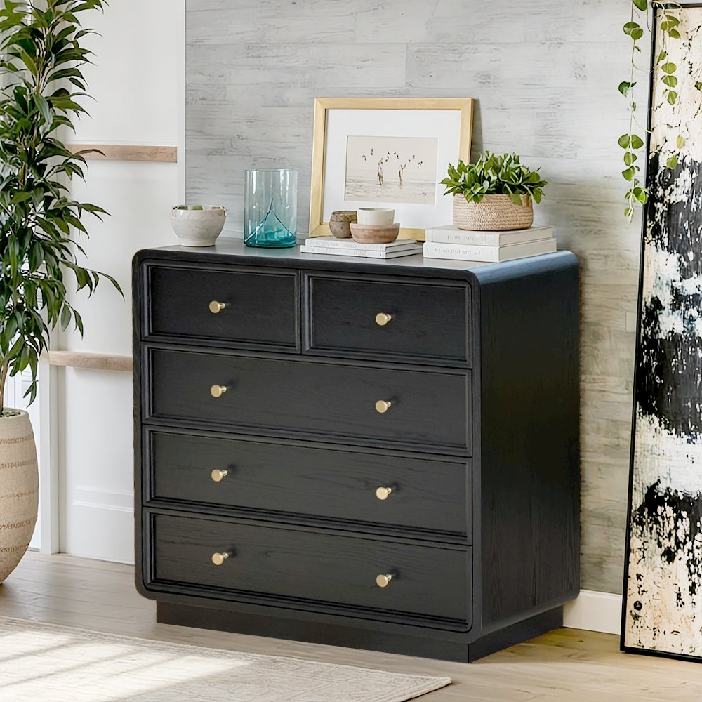 Deco 5 Drawer Dresser, Black Satin color