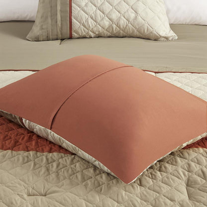 7 Piece Color Block Stripe Comforter Set with Throw Pillows