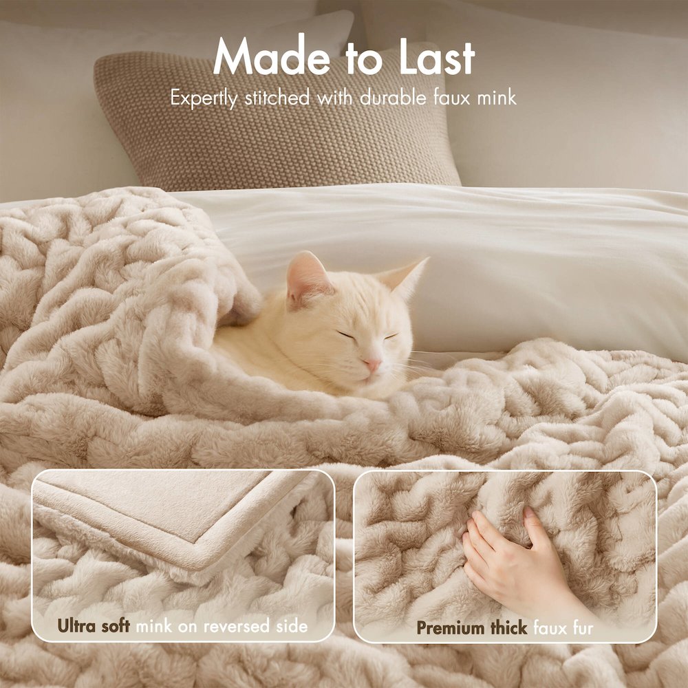 Ruched Fur Throw, Tan color