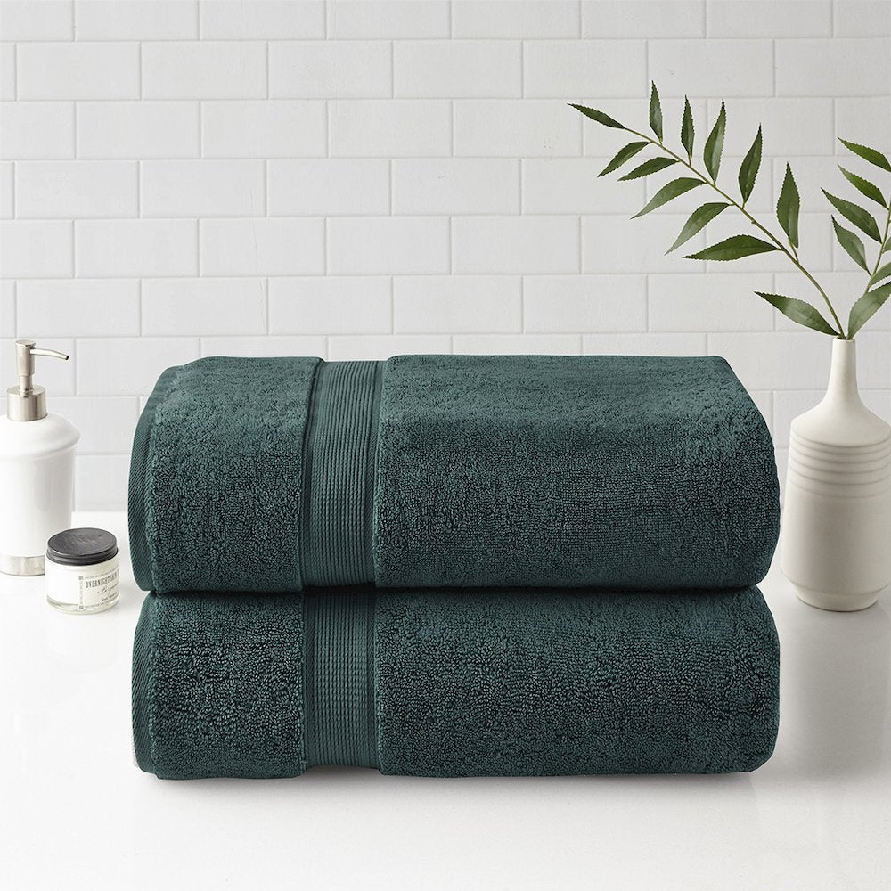 100% Cotton Bath Sheet Antimicrobial 2 Piece Set in Dark Green Color