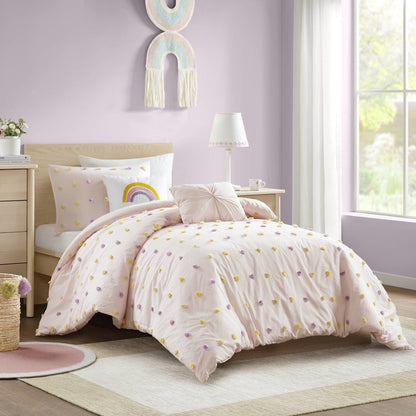 Callie Cotton Jacquard Pom Pom Comforter Set, Pink Multi color