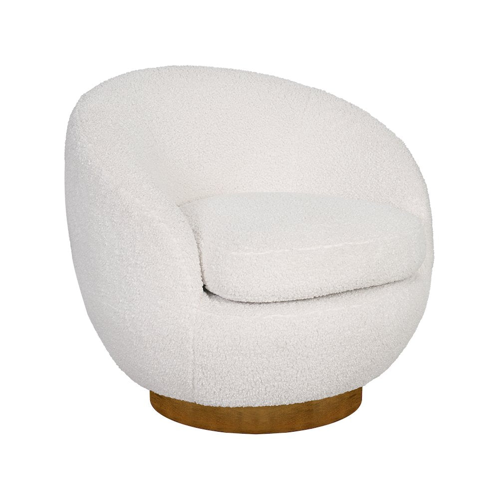 Jessel Shearling Sherpa Swivel Chair with Wood Base in Cream Color