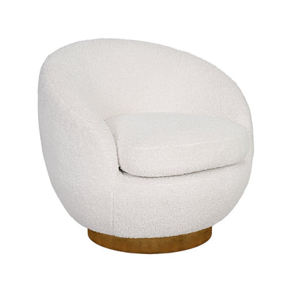 Jessel Shearling Sherpa Swivel Chair with Wood Base in Cream Color