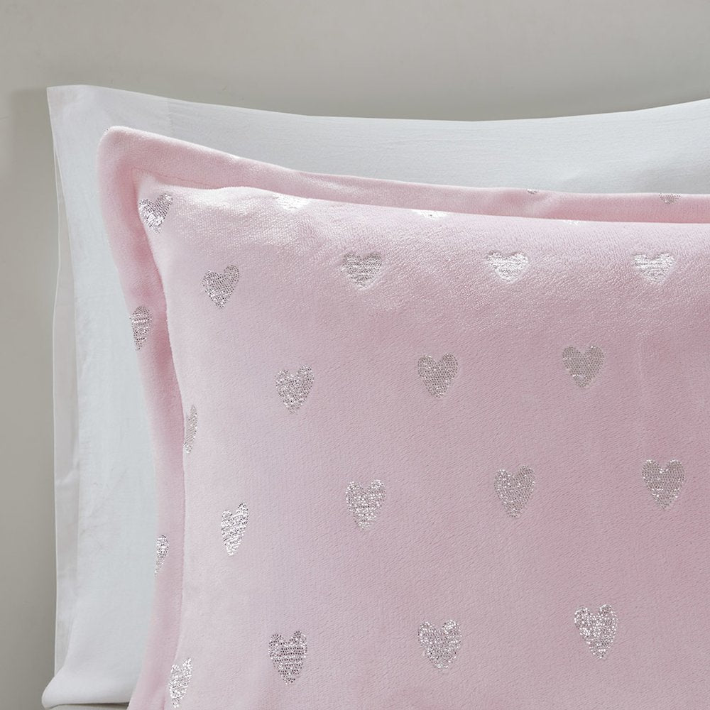 Rosalie Metallic Printed Plush Comforter Set with Throw Pillow