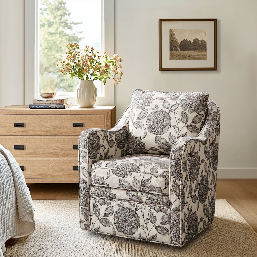 Brianne Upholstered Swivel Curved Armchair