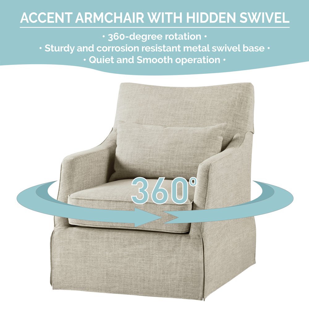 London Upholstered Skirted Swivel Armchair with Lumbar Pillow