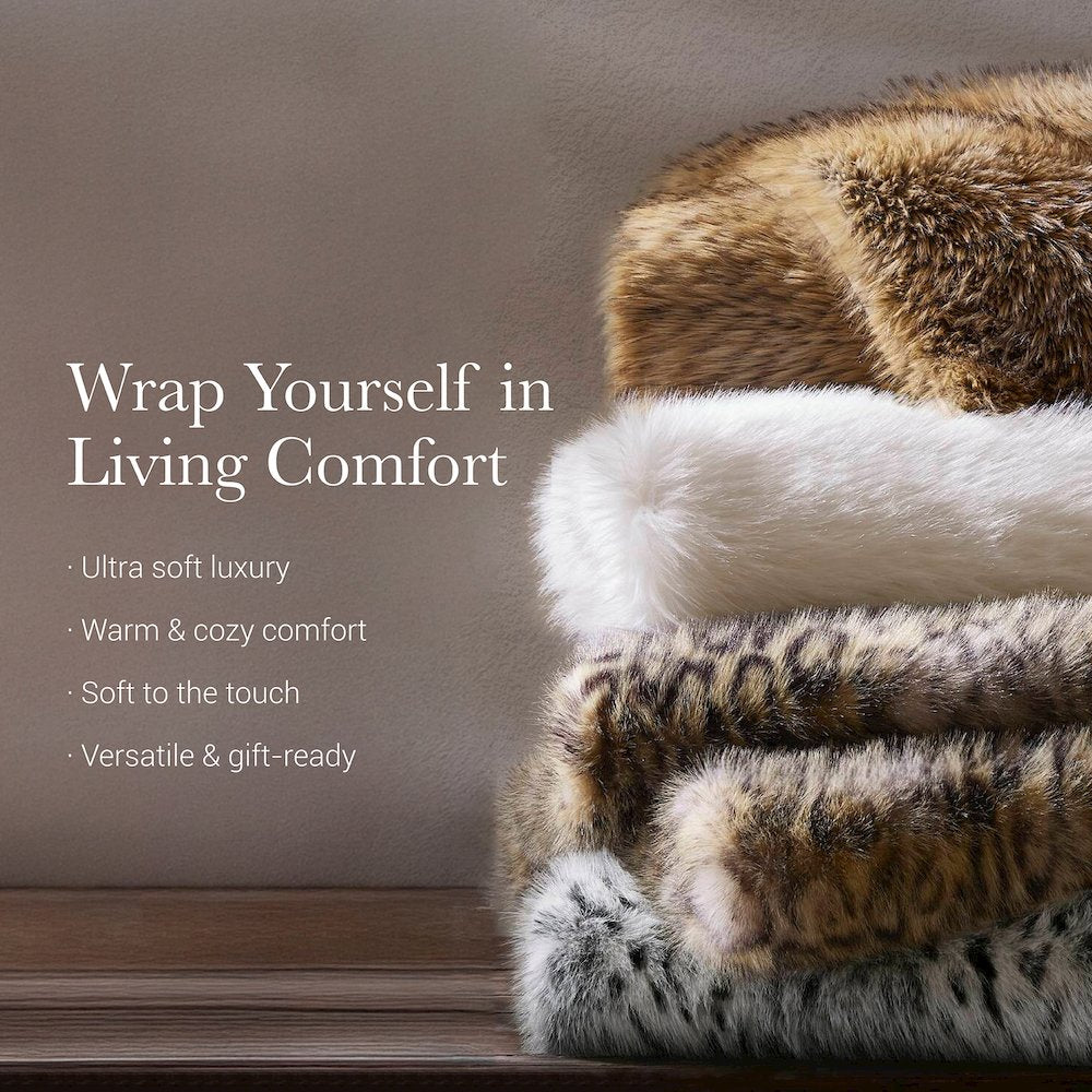 Botswana Animal Faux Fur Throw Blanket, Bobcat color