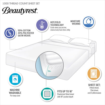 1000 Thread Count HeiQ Smart Temperature Cotton Blend 4 PC Sheet Set
