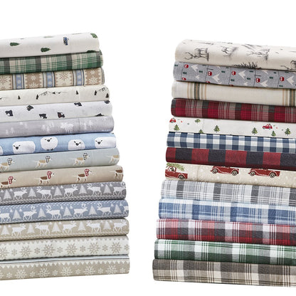Cotton Flannel Sheet Set in Grey Ski Jump