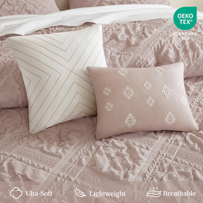 Mona 5 Piece Sculpted jacquard comforter set, Pink color