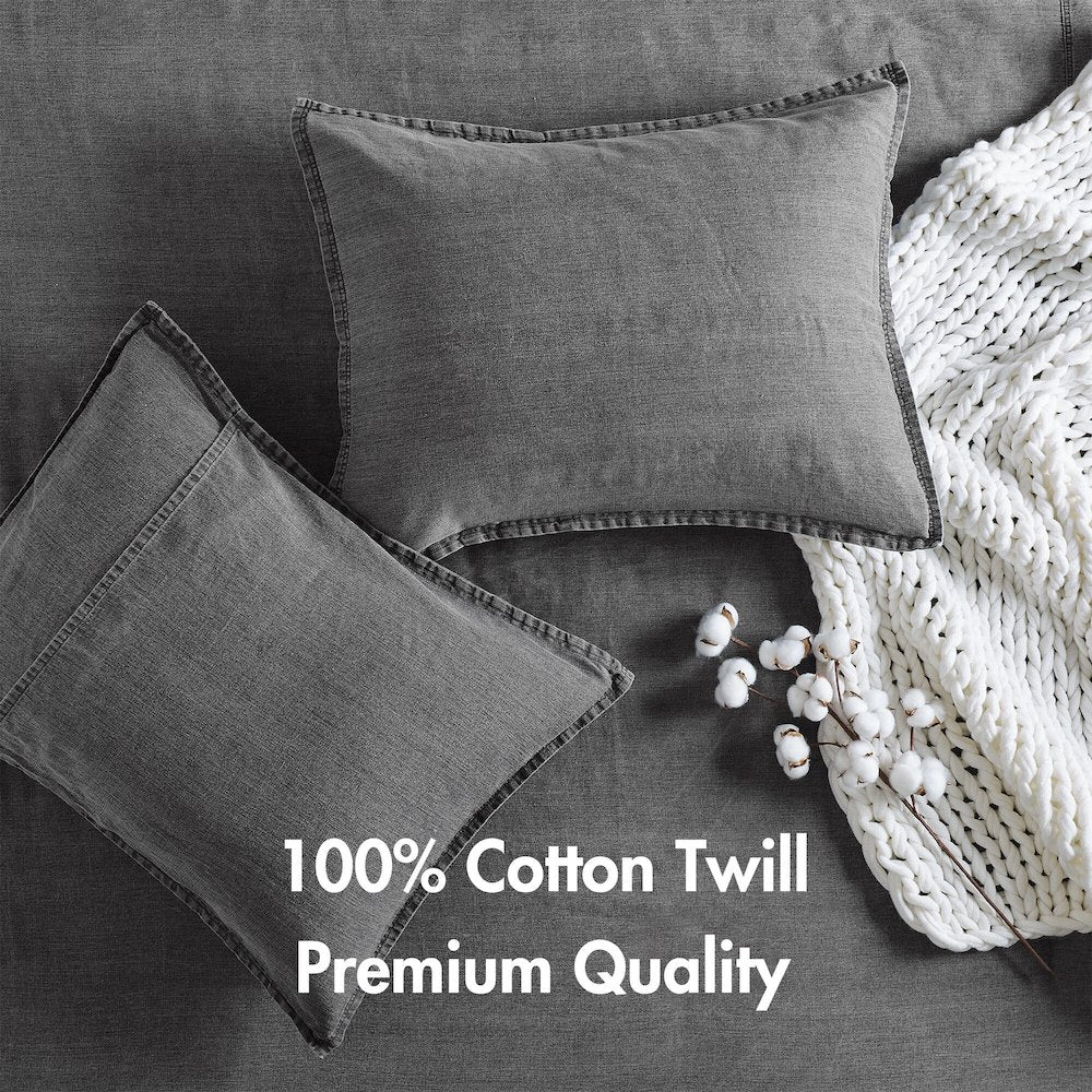 Hudson Twill Washed Comforter Set, Grey color