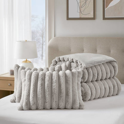 Jasmine Ultrasoft Faux Fur Ribbed Comforter Set, Light Gray color