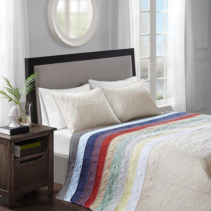 Quebec 3 Piece Reversible Bedspread Set, Navy color