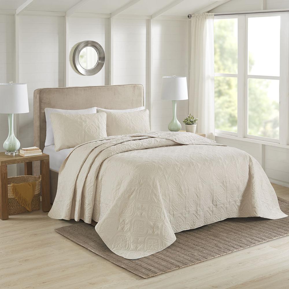 Oakley 3 Piece Reversible Bedspread Set, Cream color