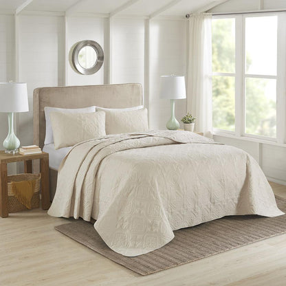 Oakley 3 Piece Reversible Bedspread Set, Cream color