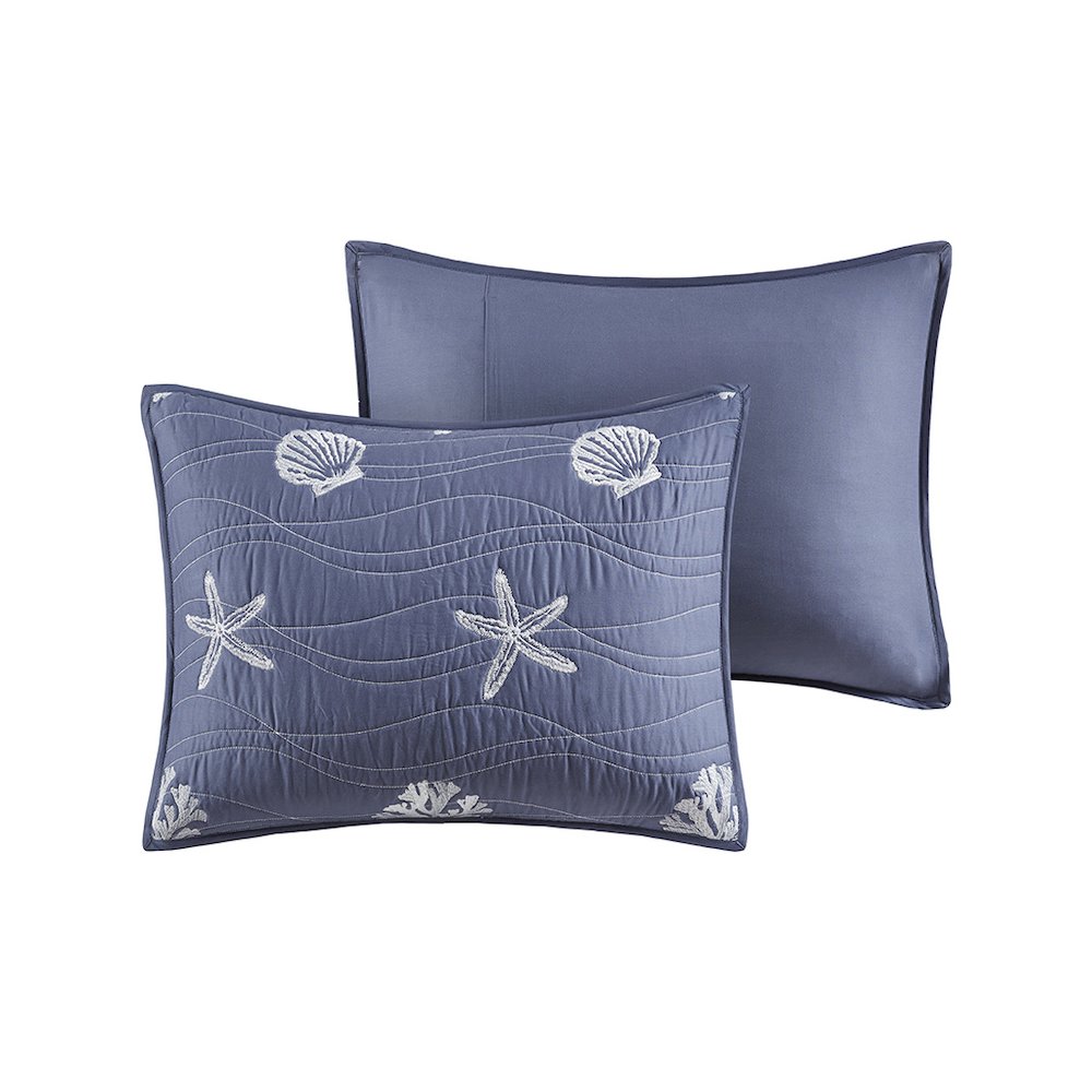 4 Piece Cotton Reversible Embroidered Quilt Set with Throw Pillow