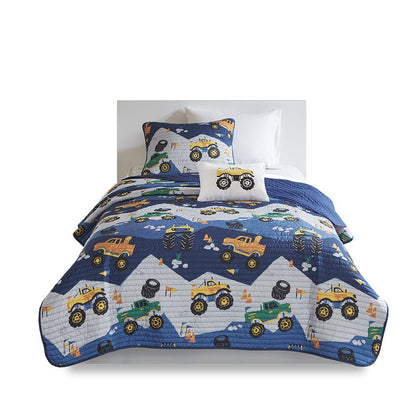 Monster Truck Reversible Quilt Set with Throw Pillow