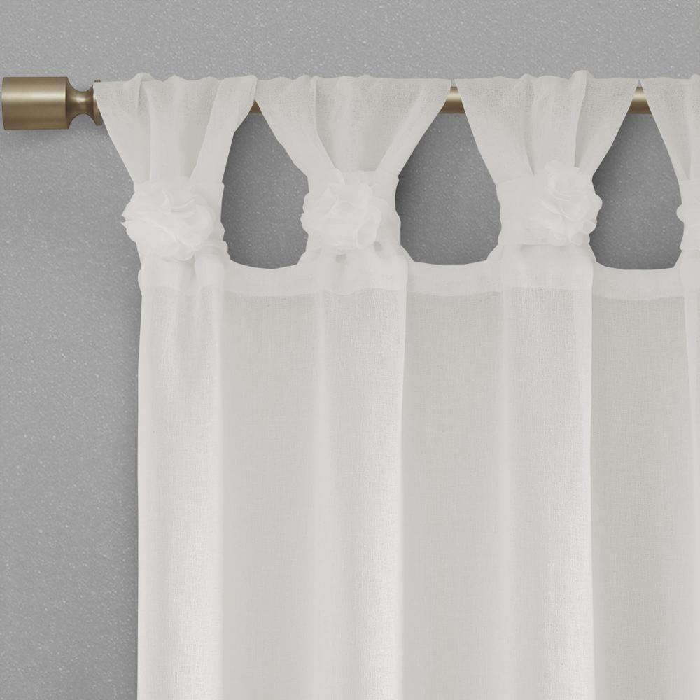 Floral Embellished Cuff Tab Top Solid Curtain Panel