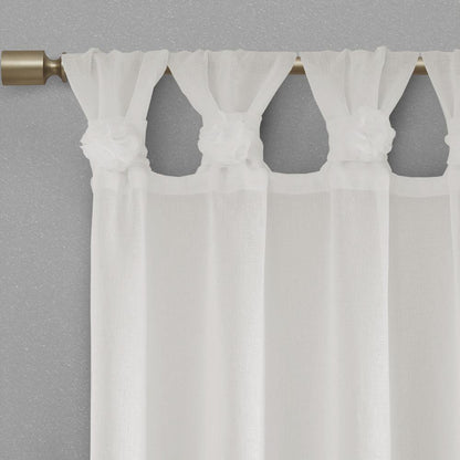 Floral Embellished Cuff Tab Top Solid Curtain Panel