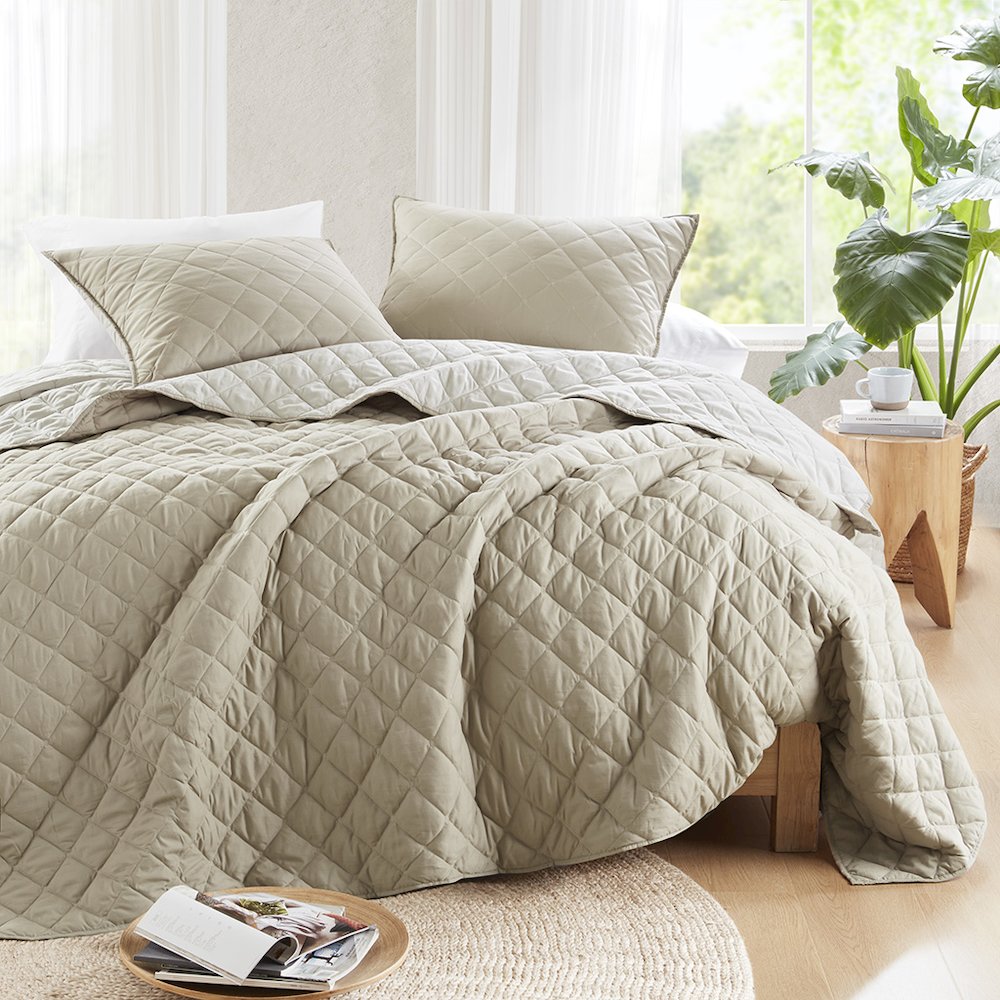 Carolina 7 Piece Stripe Comforter and Quilt Set, Taupe color