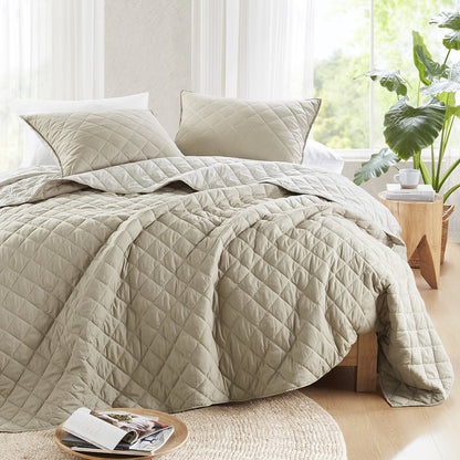Carolina 7 Piece Stripe Comforter and Quilt Set, Taupe color