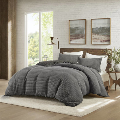 Lyon Waffle Washed Duvet Set, Charcoal color